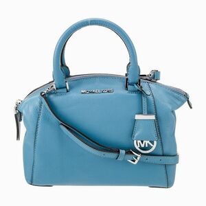 MICHAEL Kors Light Blue Leather Riley Satchel Crossbody Purse Handbag